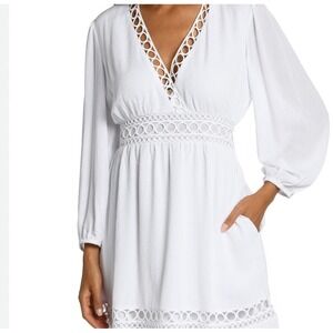 La‎ Blanca White Mini Dress Long Sleeve Circle Cutout Detail Size M